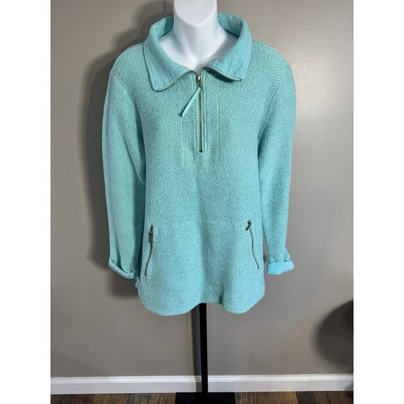 Soft Surroundings Sweaters - Soft Surroundings Luxe Sherpa Pullover L 1/4 Zip Fleece Sweatshirt GREEN Plush